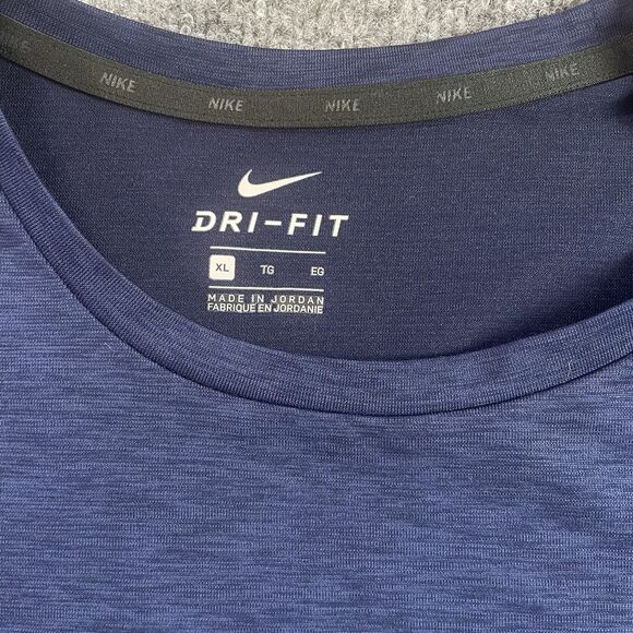 Nike Dri Fit Shirt Mens Extra Large Navy Blue Fitness Performance Crewneck XL - Picture 2 of 16
